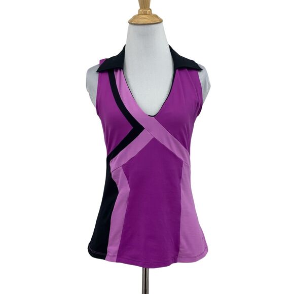 Catwalk Top Women M Medium Purple Black Colorblock Sleeveless Performance V Neck - Picture 1 of 15